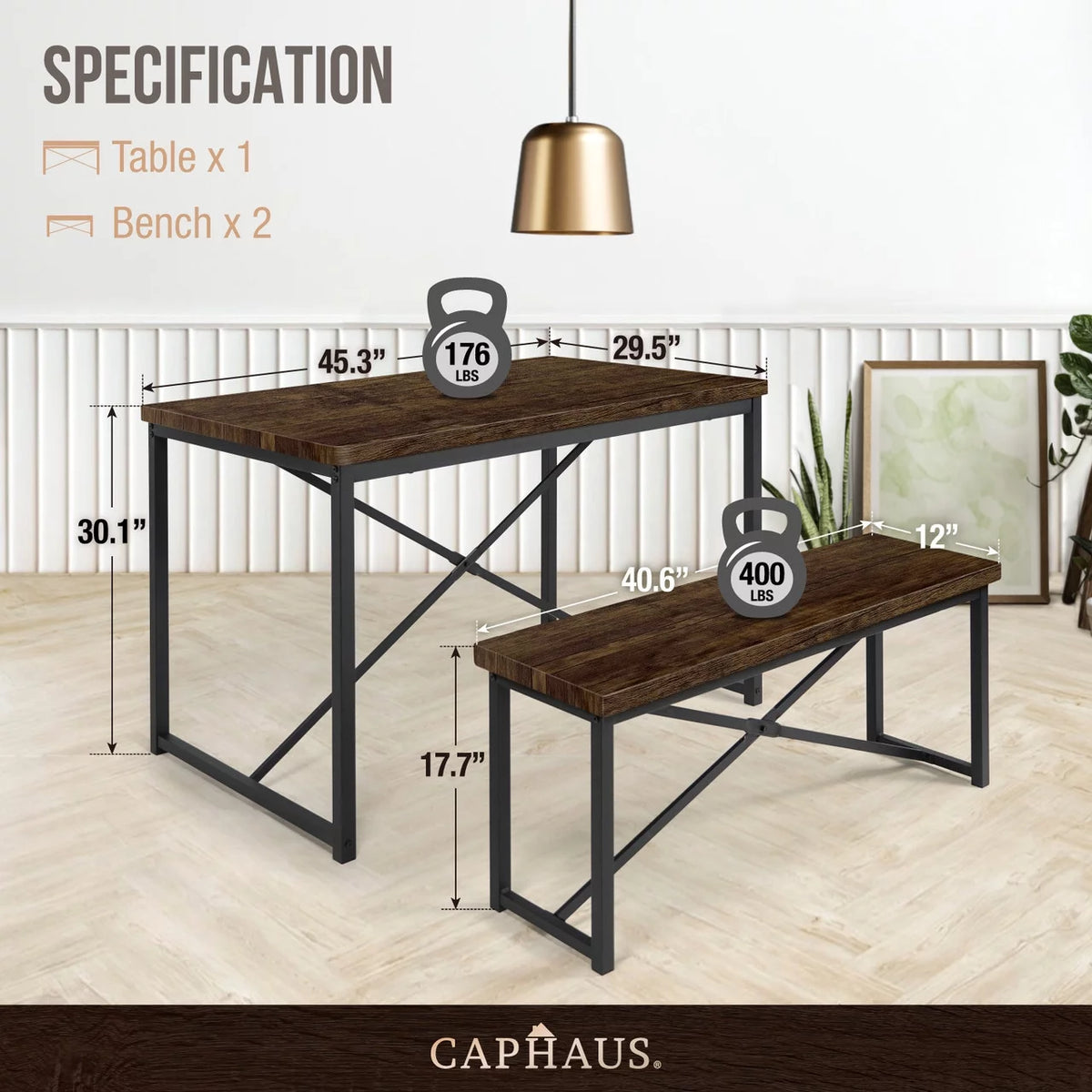 3 Pieces Dining Table Set with Benches Brown Oak I66220