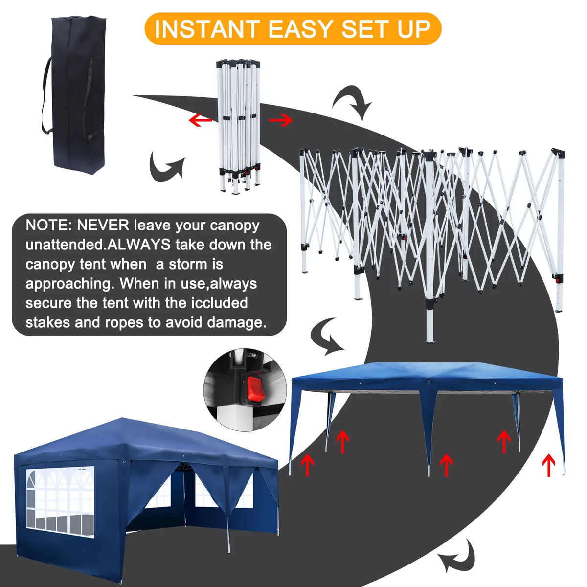 10'x20' Pop Up Canopy Tent with Carry Bag P7934