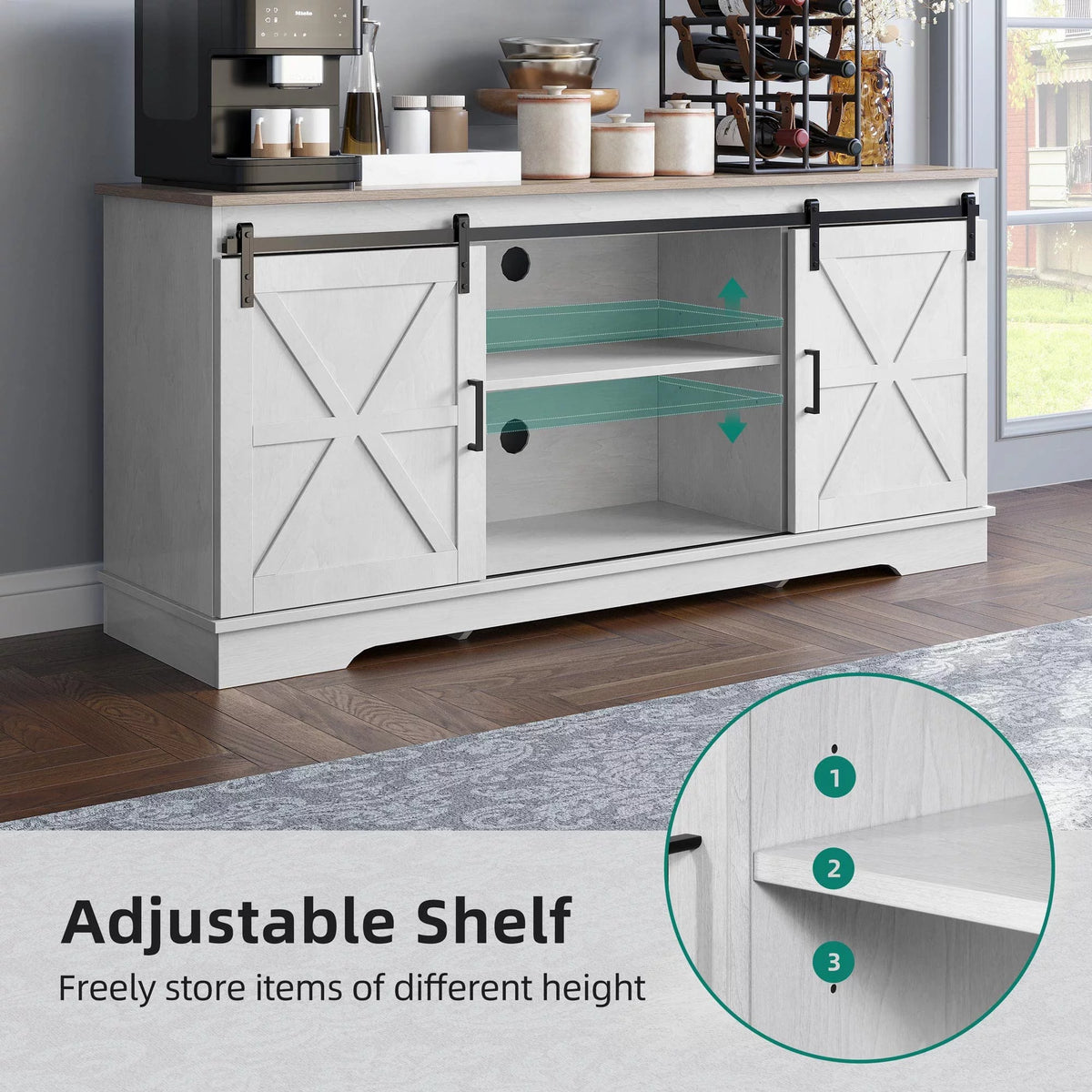 59" Farmhouse Buffet Sideboard Cabinet with Sliding Barn Doors F870044