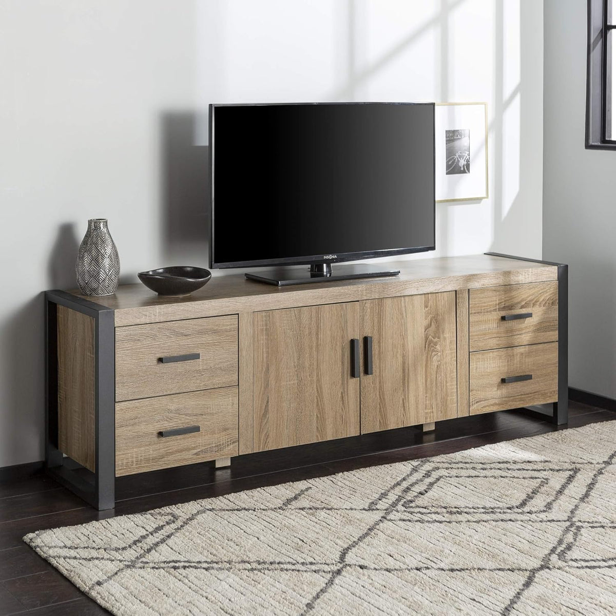 70 Inch Charcoal Wood TV Stand with Cabinet Doors S302