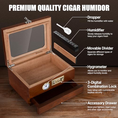 Cedar Wood Glass Top Cigar Humidor with Hygrometer Q886225