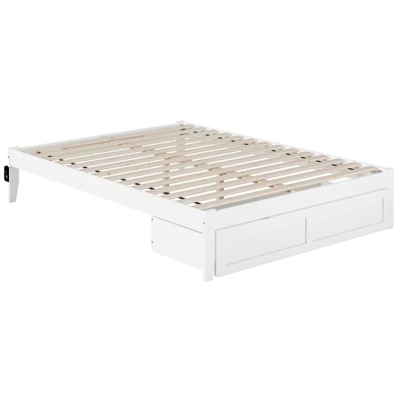 White Solid Wood Queen Bed with Foot Drawer G732467