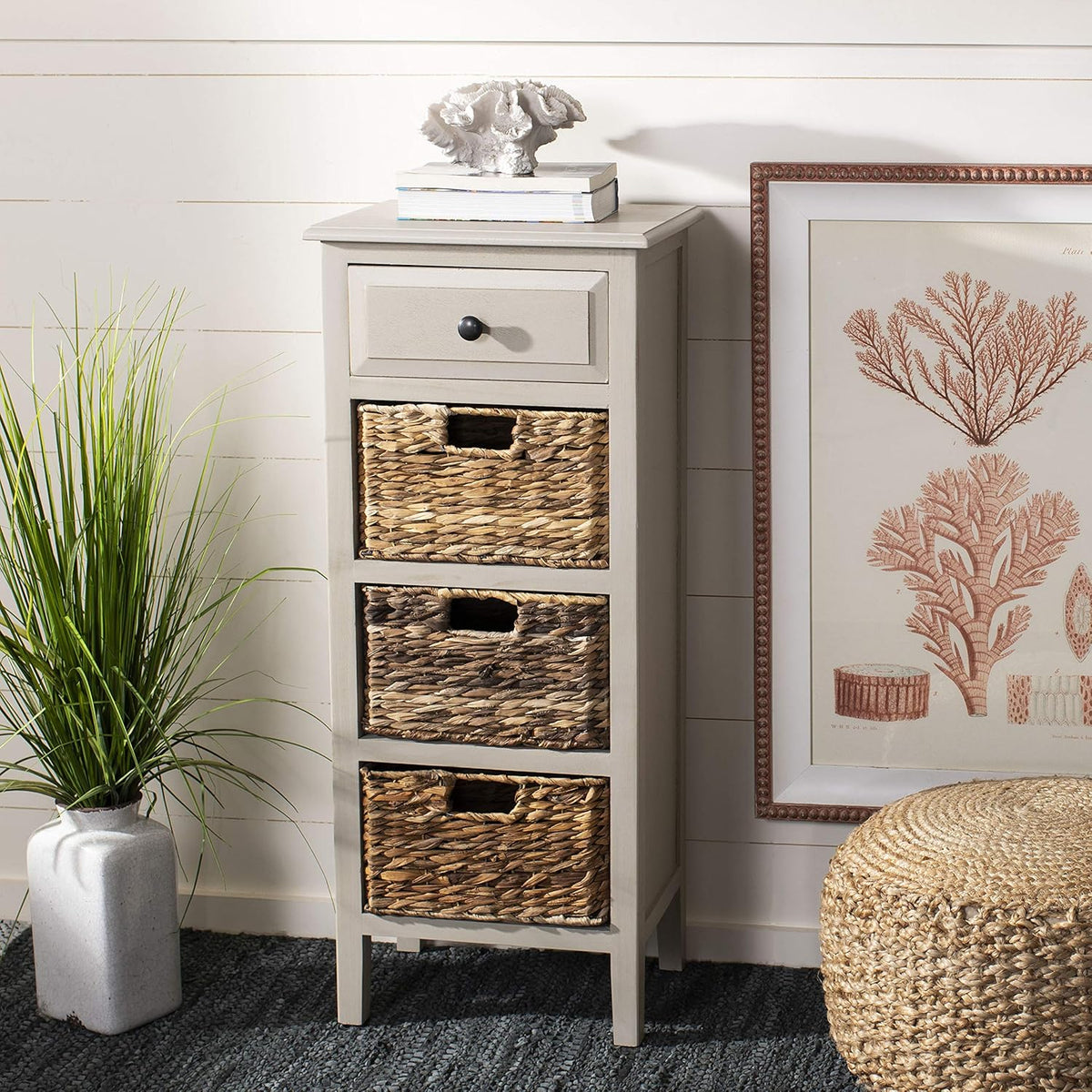 Distressed White Side Table J843