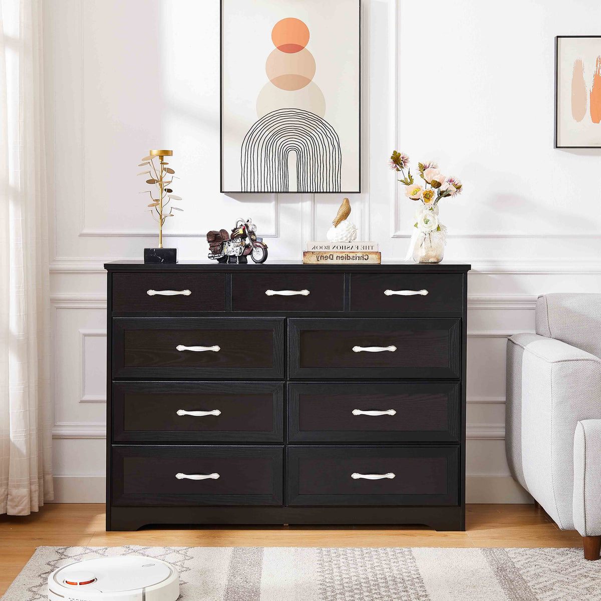 Black 9 Drawer Wood Dresser Q622824