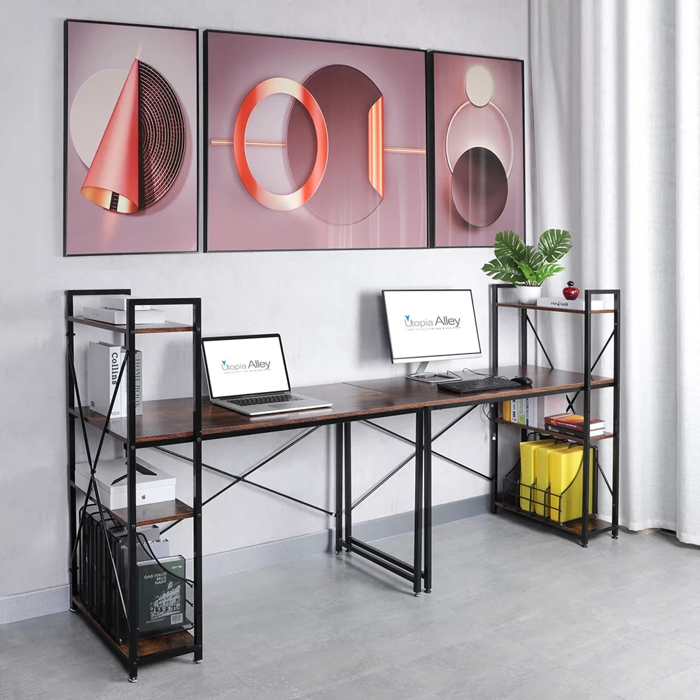 Black 47-inch Metal Computer Desk with 4-Tier Storage Shelves H170854