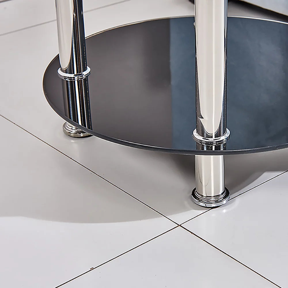 2-Tier Glass Top Chrome Finish Round End Table P15741