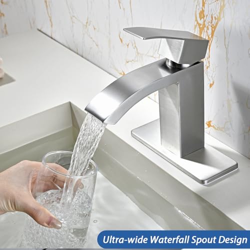 Black Tall Waterfall Single Handle 1 Hole Bathroom Faucet with Pop Up Drain and Hoses Z449