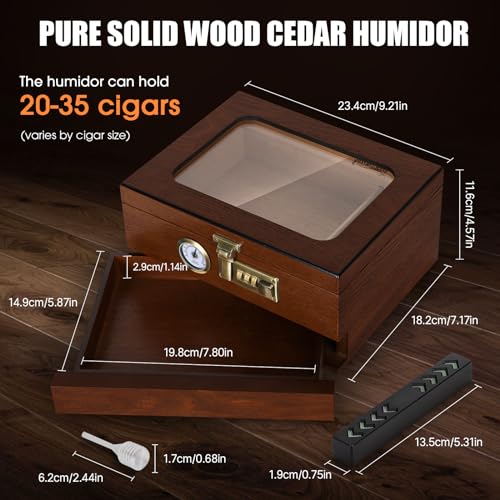 Cedar Wood Glass Top Cigar Humidor with Hygrometer Q886225