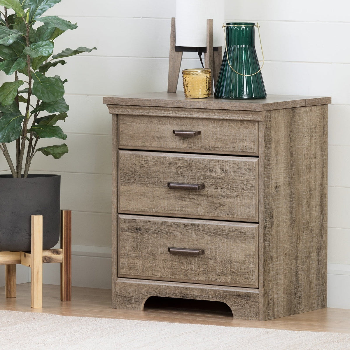 French Country Nightstand With Charging Station And Drawers K251