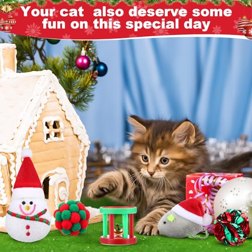 11 Pcs Christmas Catnip Cat Toy Gift Set with Santa Snowman Plush Balls Crinkle Mice C7233