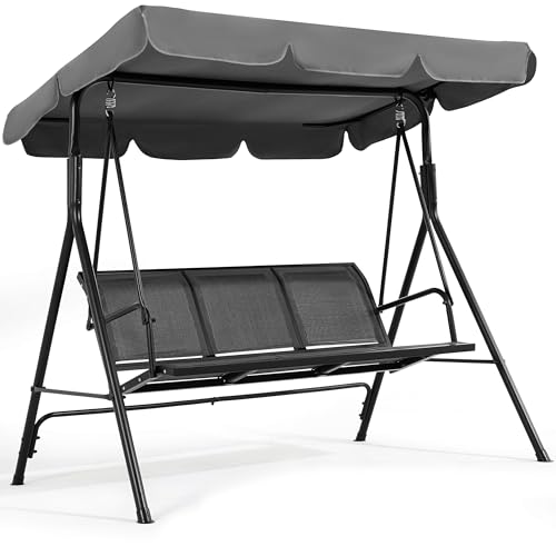 Gray 3-Seat Outdoor Patio Swing Chair with Adjustable Canopy E9842