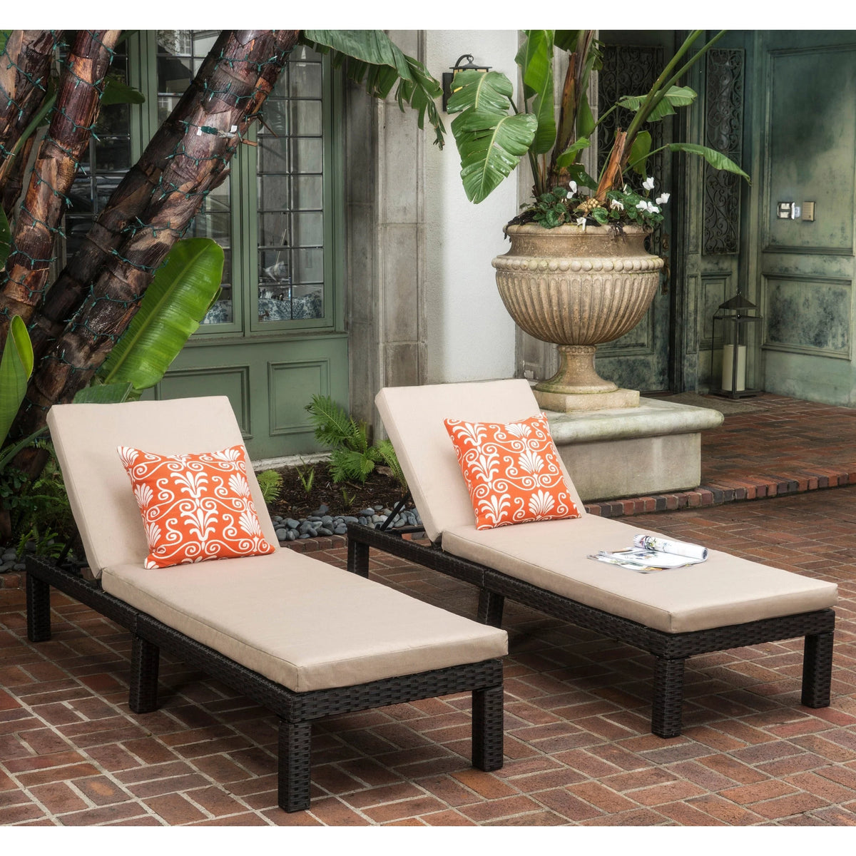 Adjustable PE Wicker Chaise Lounge with Cushion Set of 2 G9549