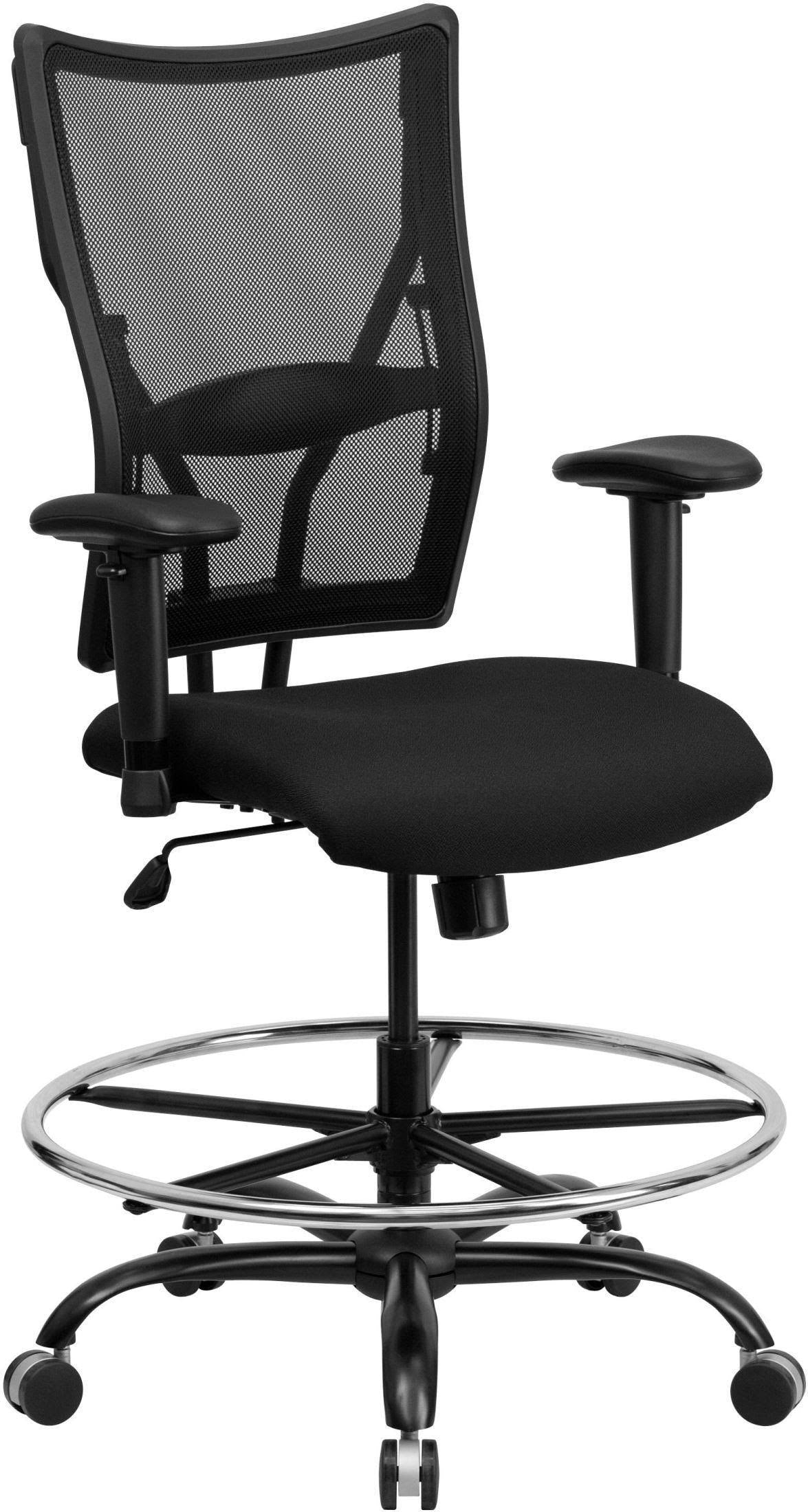 Black Mesh Drafting Chair with Adjustable Arms M740373