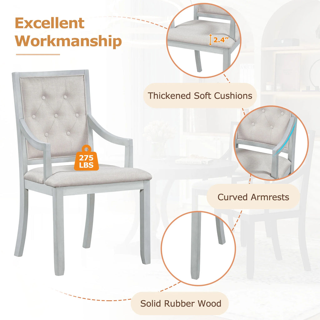5 Piece Gray Wood Round Dining Table Set with 4 Upholstered Chairs X9284