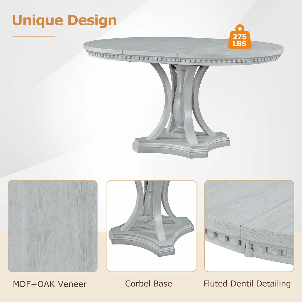 5 Piece Gray Wood Round Dining Table Set with 4 Upholstered Chairs X9284