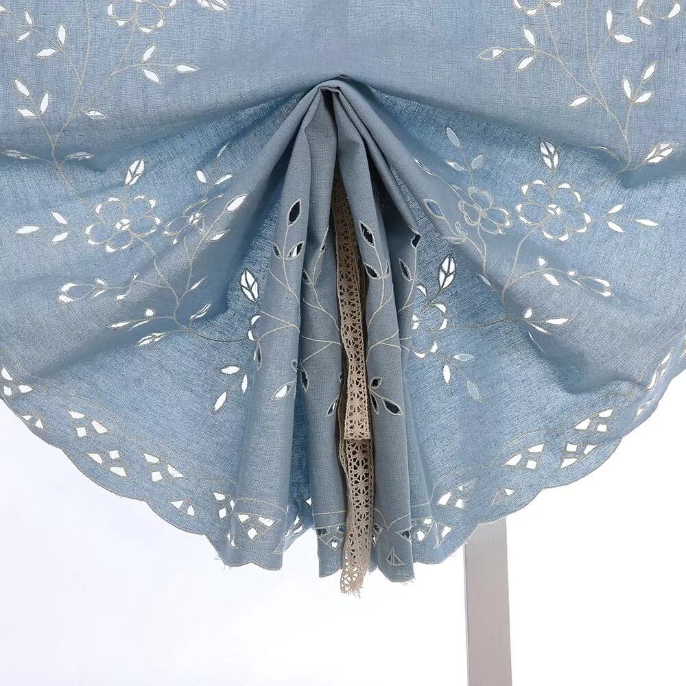 Blue Cotton Crochet Embroidered Roman Shade Curtains 32"x55" T145847