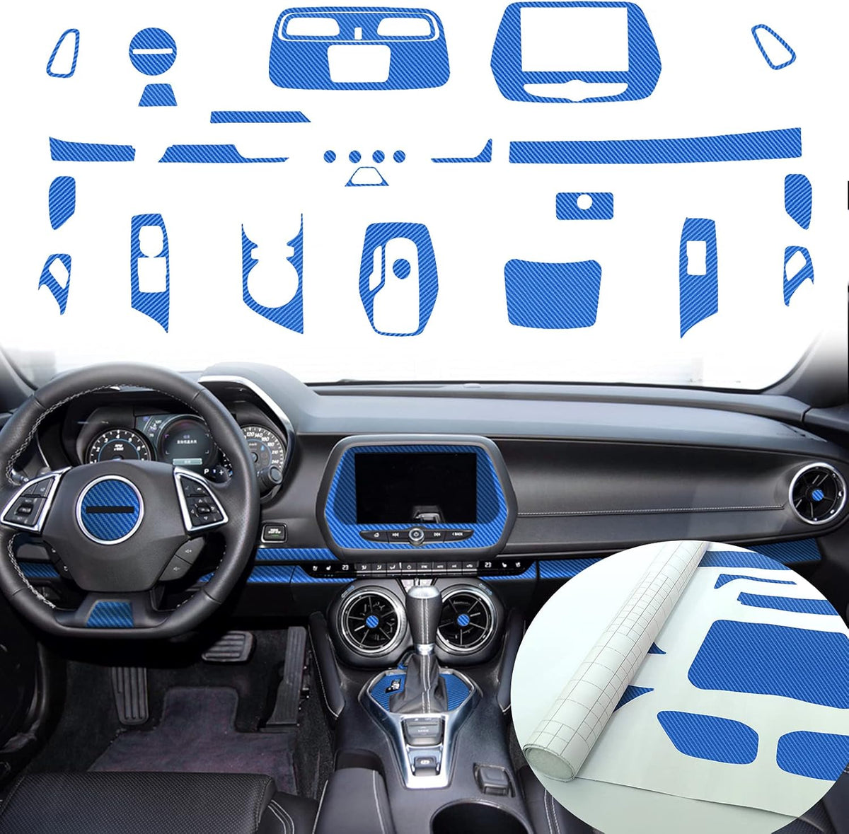 Blue Carbon Fiber Texture Vinyl Wrap Interior Sticker 28PCS H1476