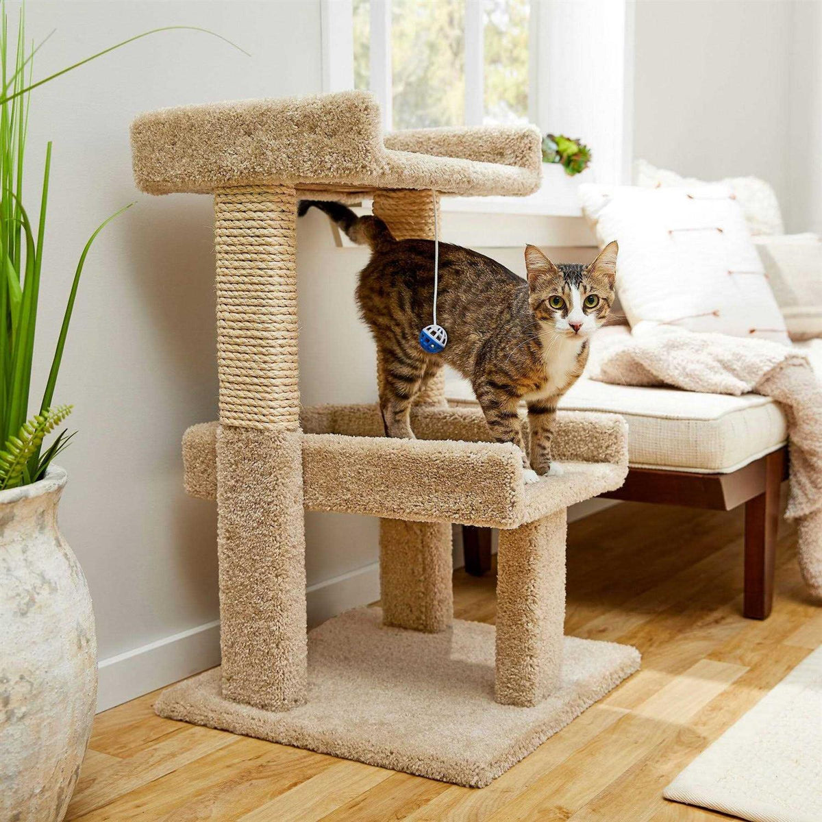 32-in Wooden Cat Tree with Toy B84808