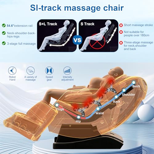 Zero Gravity SL-Track Shiatsu Full Body Massage Chair with Body Scan, Waist Heating, Bluetooth, Foot Rollers, 32 Airbags & Extended Footrest T182628