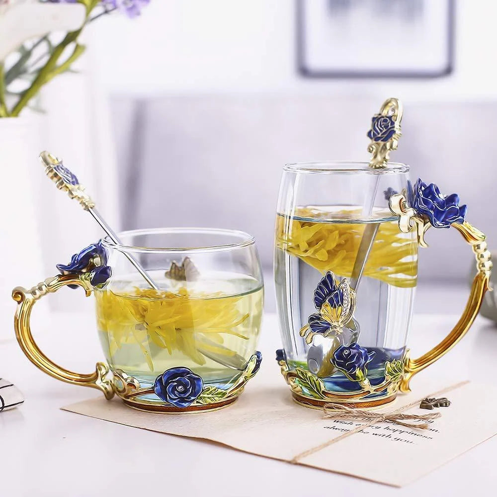 Lead-free Glass Coffee Mugs Tea Cup with Steel Spoon Z213