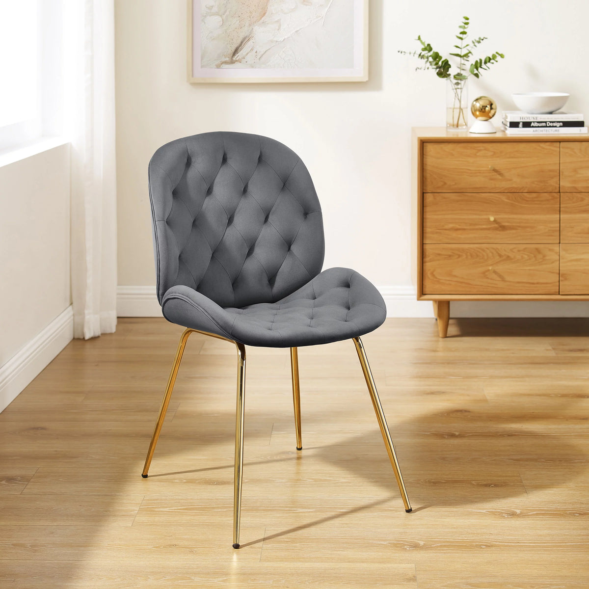 Gray Velvet Tufted Upholstered Dining Chairs K69013