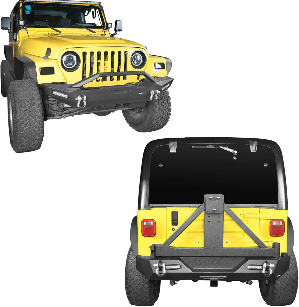 Front Bumper & Rear Bumper with Tire Carrier & Winch Plate & LED Lights F227925