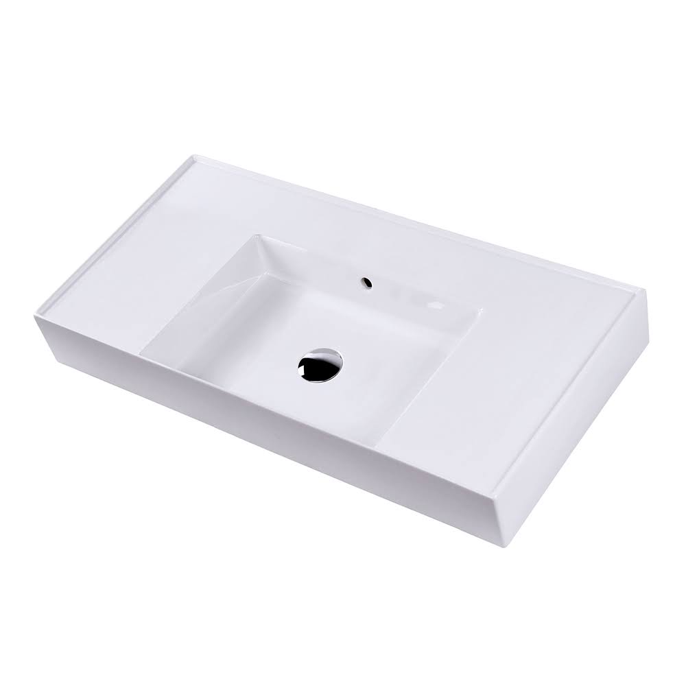 White Rectangular Wall Mount Bathroom Sink with Overflow E509715
