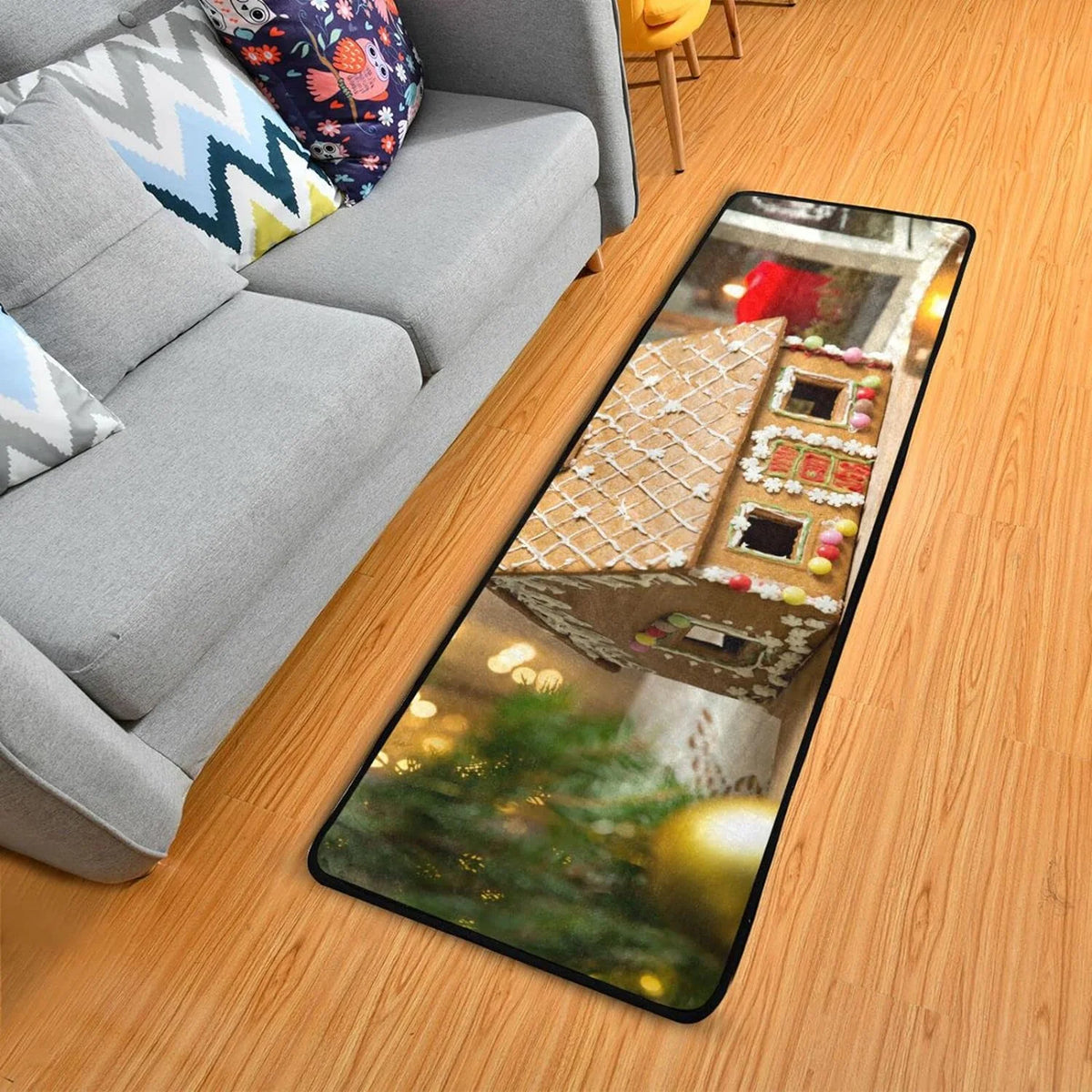 Gingerbread House 2'x6' Non Slip Washable Runner Rug I764163