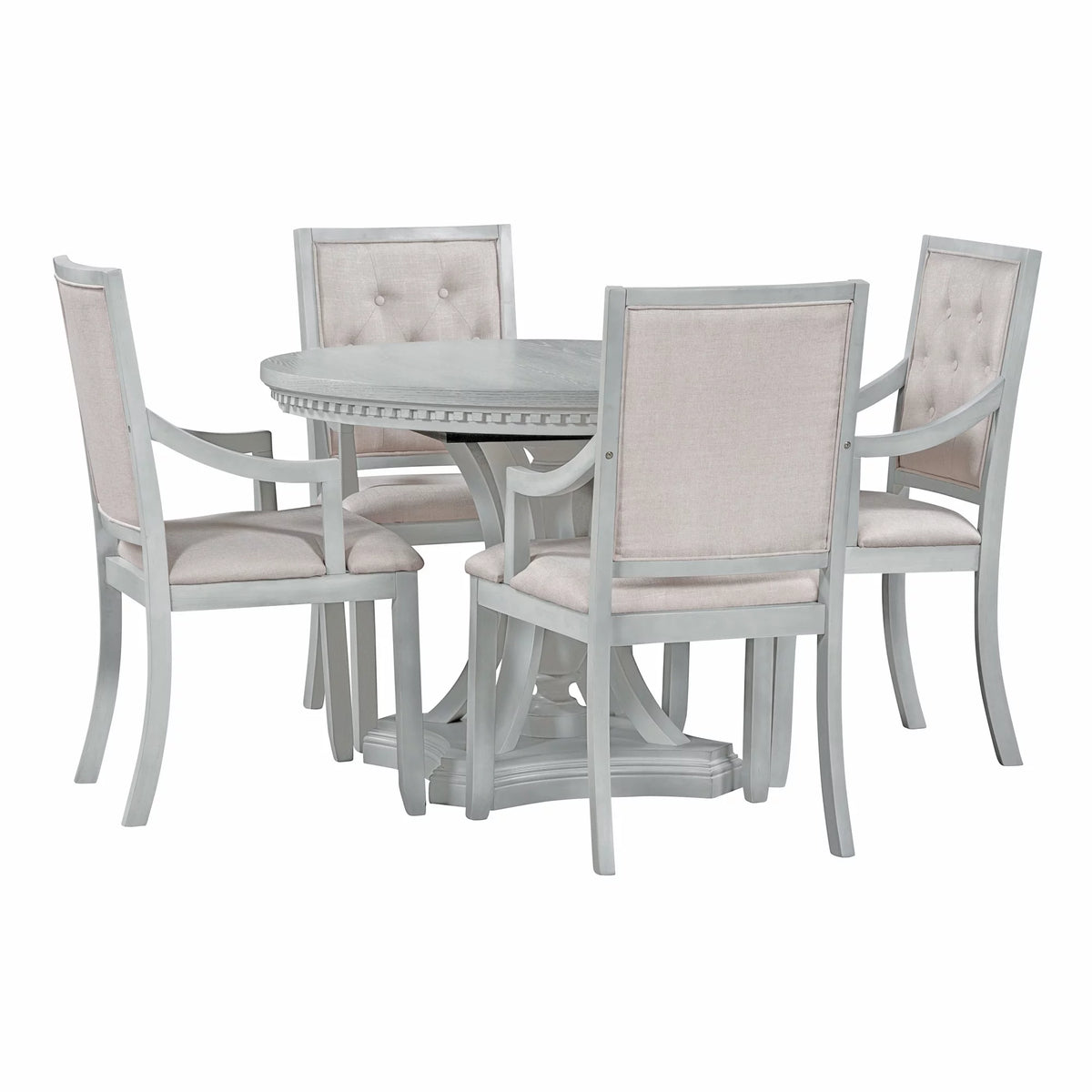 5 Piece Gray Wood Round Dining Table Set with 4 Upholstered Chairs X9284