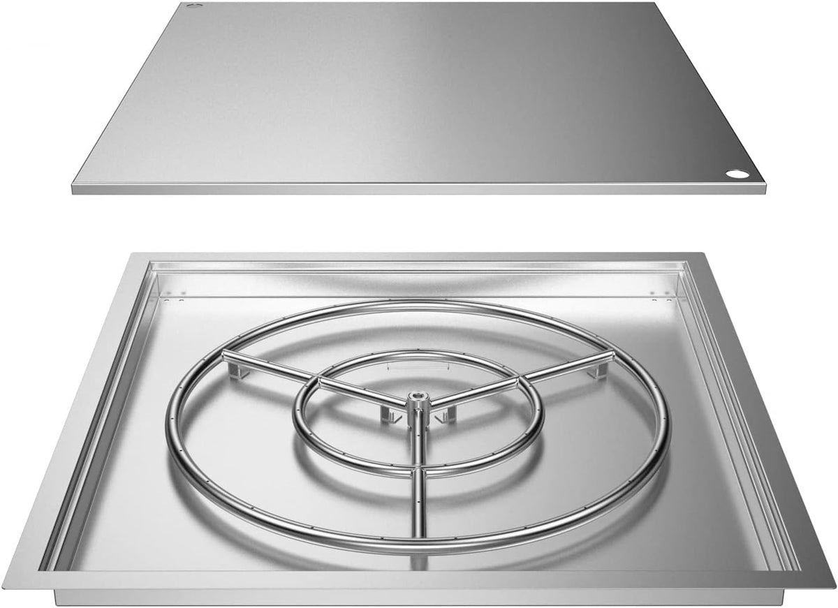 30" x 30" Square DIY Drop-in Firepit System Assembly Set with Stainless Steel Fire Pit Burner Pan, Burner Ring and Protective Cover R34525