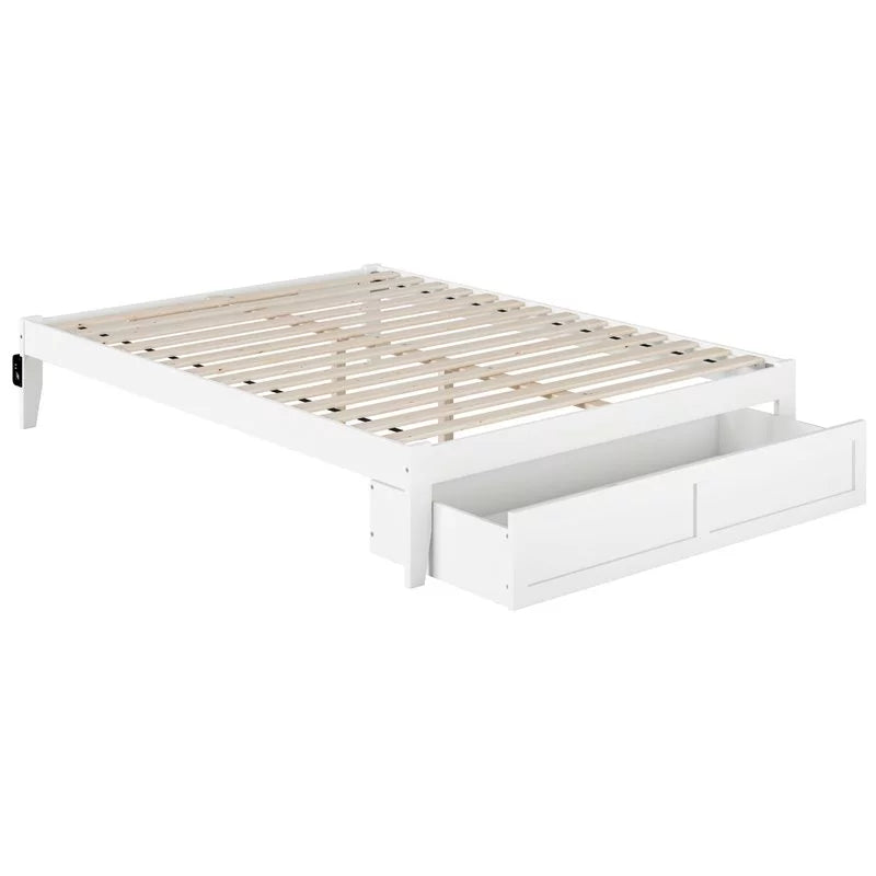 White Solid Wood Queen Bed with Foot Drawer G732467