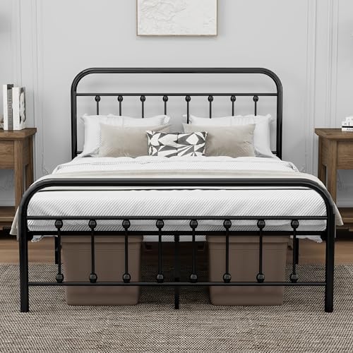White Metal Full Size Bed Frame with Headboard Footboard L689