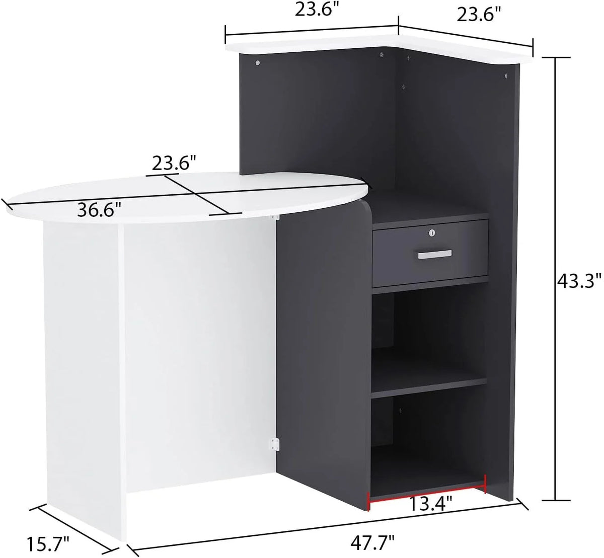 White and Dark Grey Reception Desk with Lockable Drawer B83332