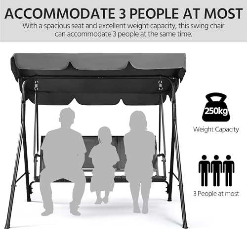 Gray 3-Seat Outdoor Patio Swing Chair with Adjustable Canopy E9842