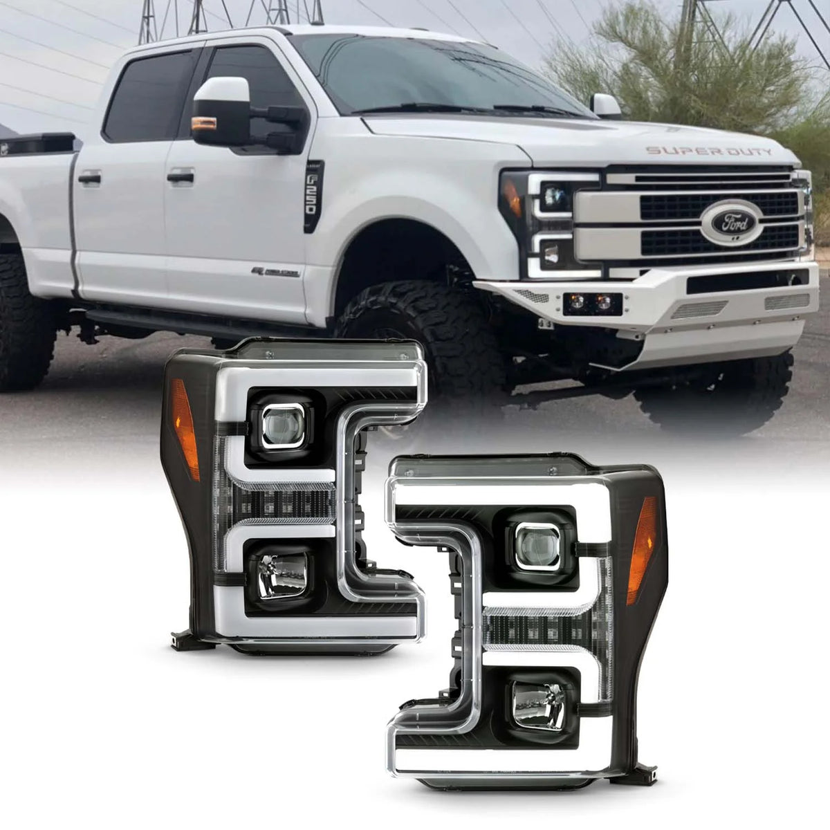 Fits 2017-2018 Ford F250 F350 F450 Superduty Black Projector Headlights G48687
