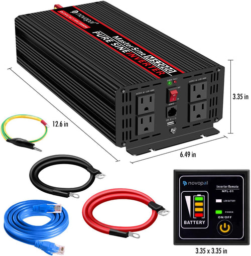 2000 Watt 24V DC to 110V/120V AC Pure Sine Wave Power Inverter with 4 AC Outlets and One USB Port L480908