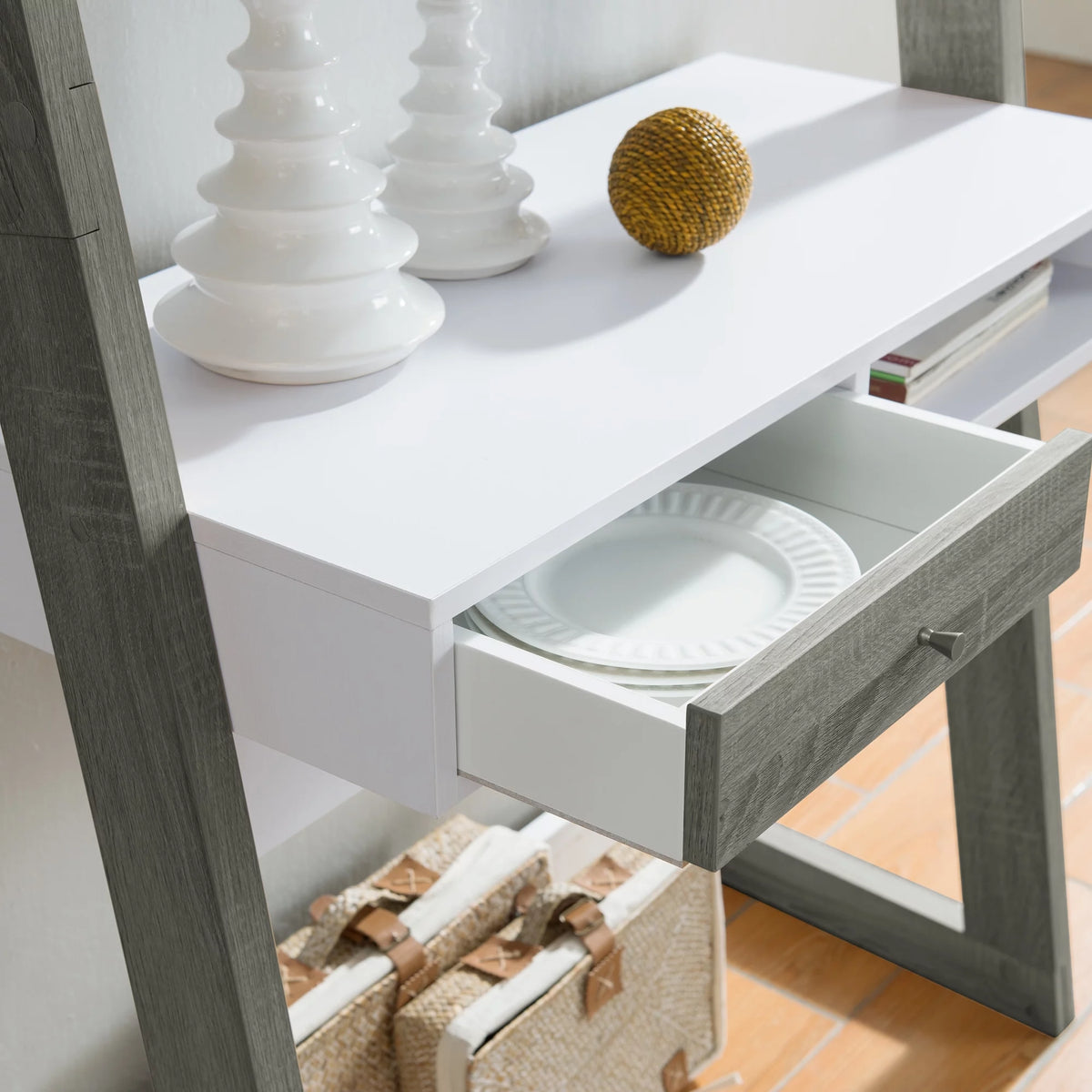 Leaning Writing Desk with Shelves R94752