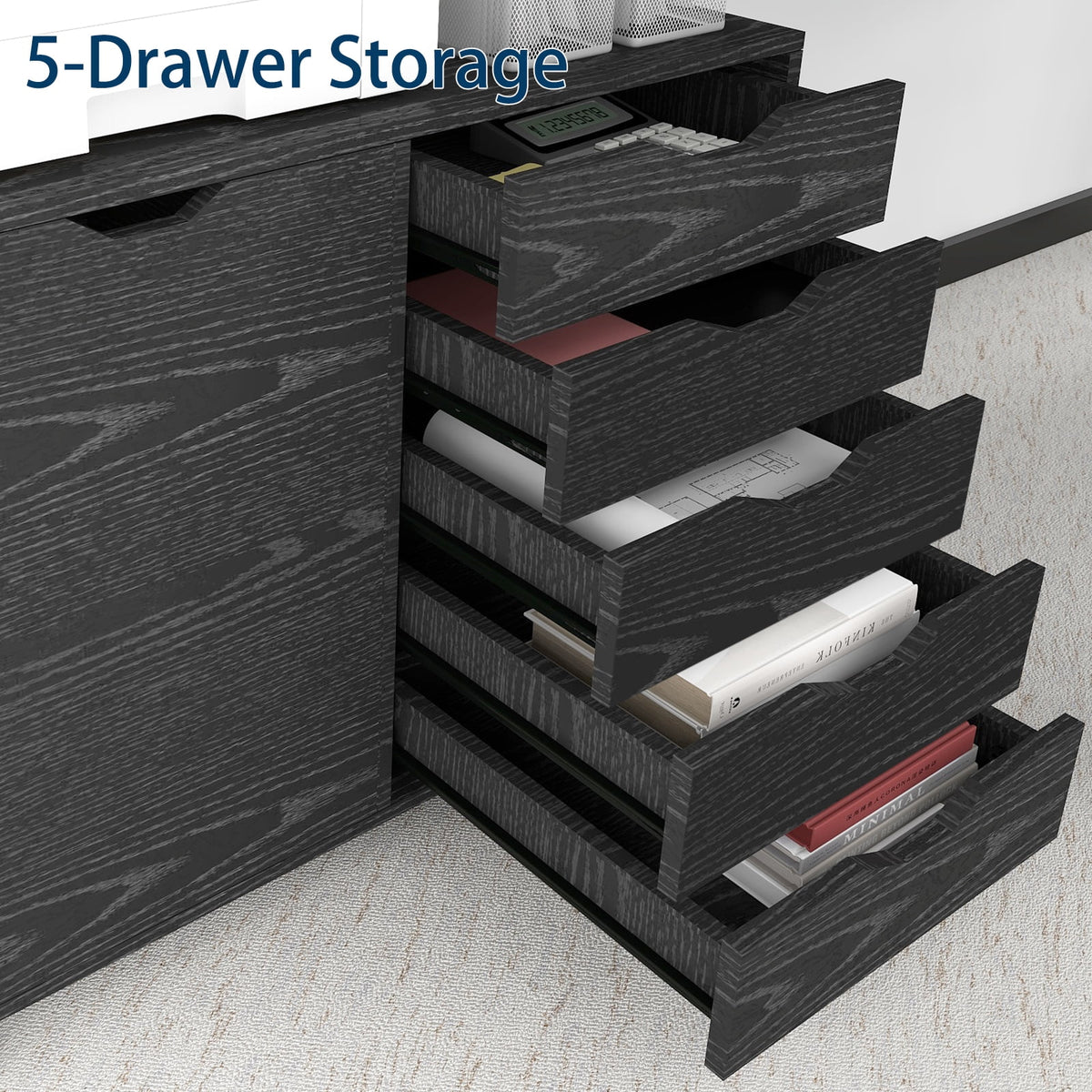 5 Drawer Wood File Cabinet with Charging Station H91423