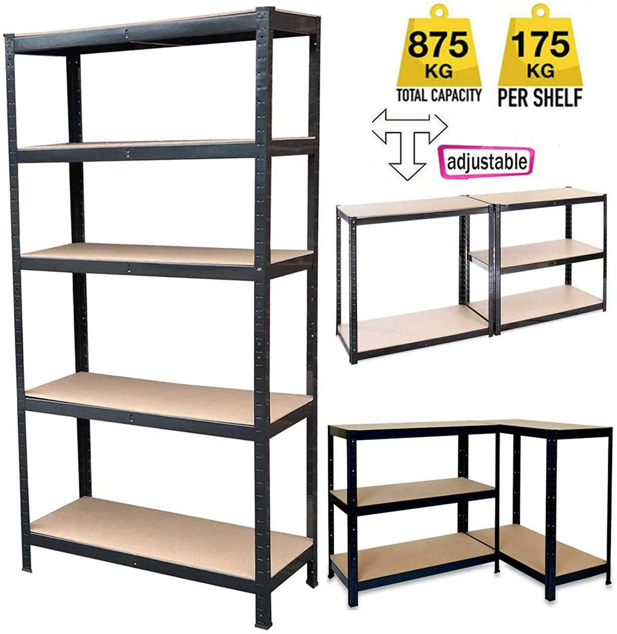 Steel Shelving Units 5 Tier Black Metal R750