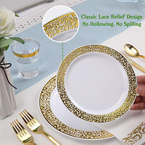 350 Ct Gold Plastic Dinnerware Set E24260