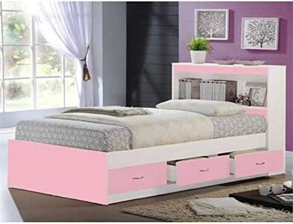 Black Twin-Size Captain Bed with 3 Drawers and Headboard I425