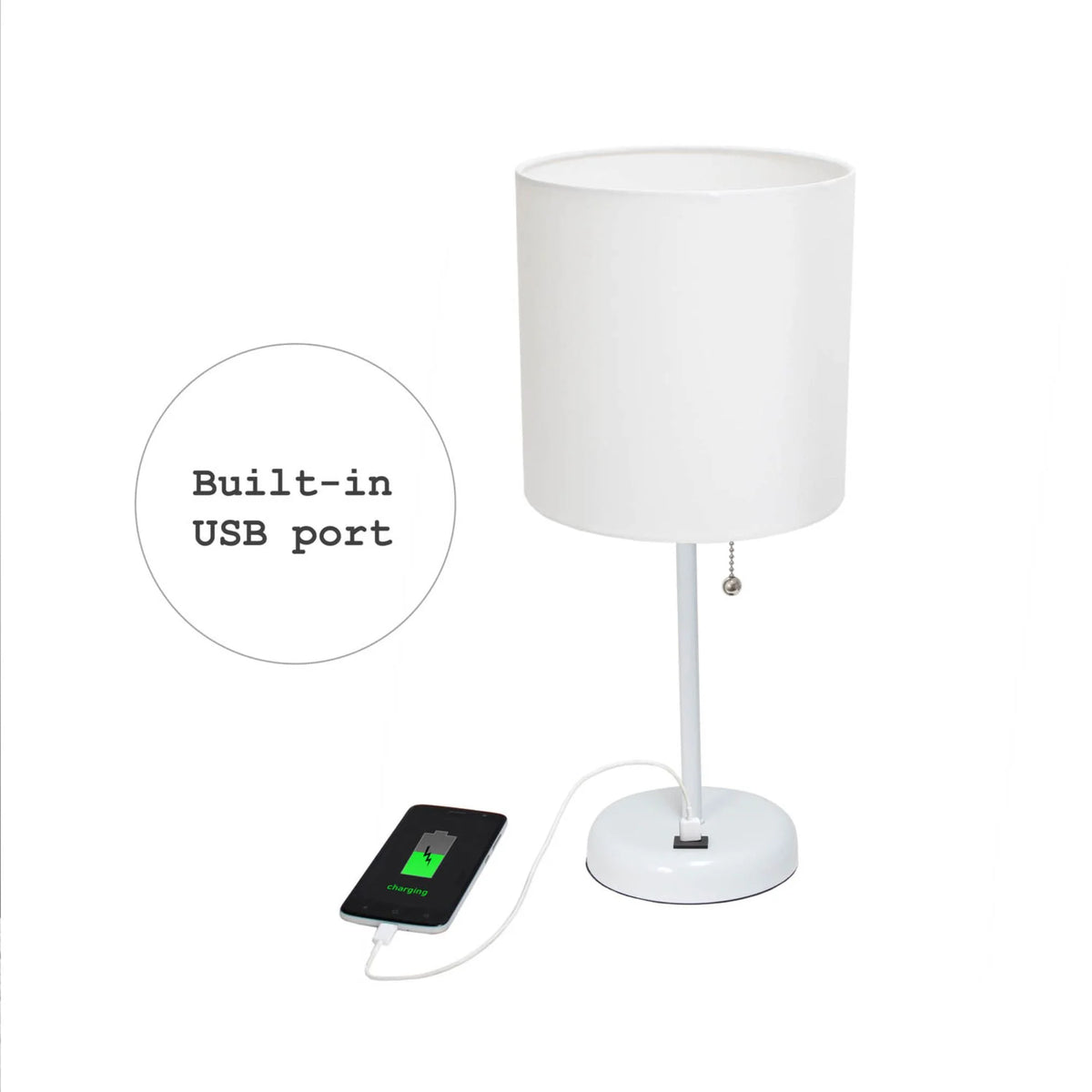 White Stick Lamp with Fabric Shade H10498