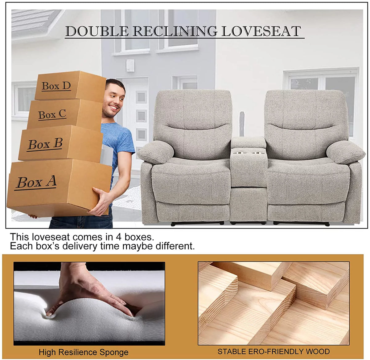 Fabric Double Reclining Loveseat with Console D1567