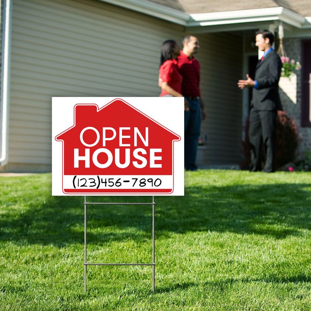 Red Double Sided Property Yard Sign Bulk Pack of 2 with H Wire Stakes N729