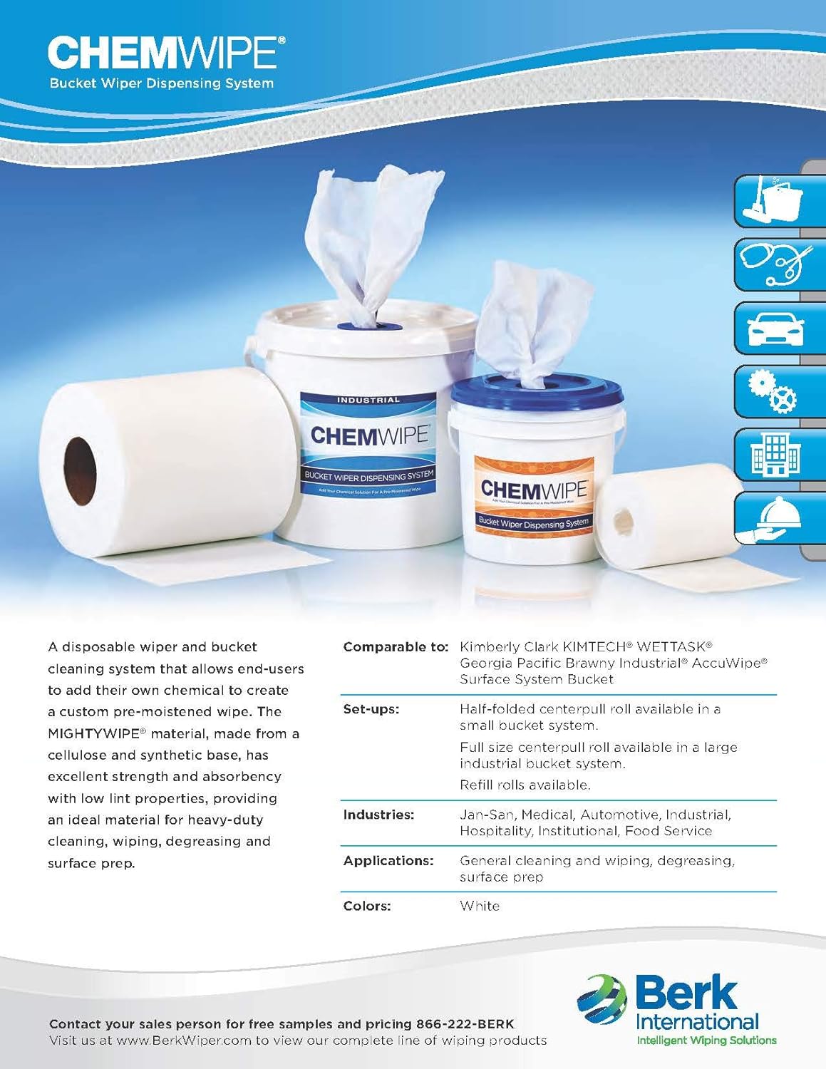 Industrial Pull Wipes with No-Splash Bucket, Perforated & Heavy Duty, 9" x 12" x 275 Sheets, 3 Rolls, 1 Bucket, Pack of 2 O735873