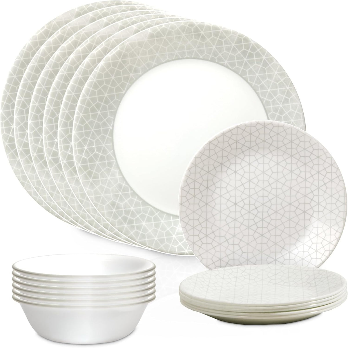 18 Piece Glass Dinnerware Set, Service for 6, 28 oz Soup Bowls Set of 6 Z7575