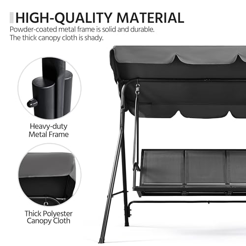 Gray 3-Seat Outdoor Patio Swing Chair with Adjustable Canopy E9842