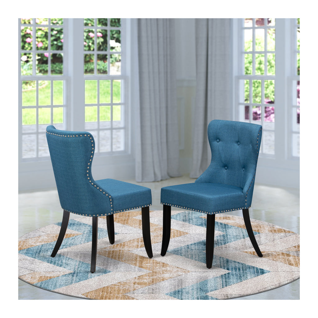 Mid Century Dining Chairs with Blue Linen Fabric Seat J996395