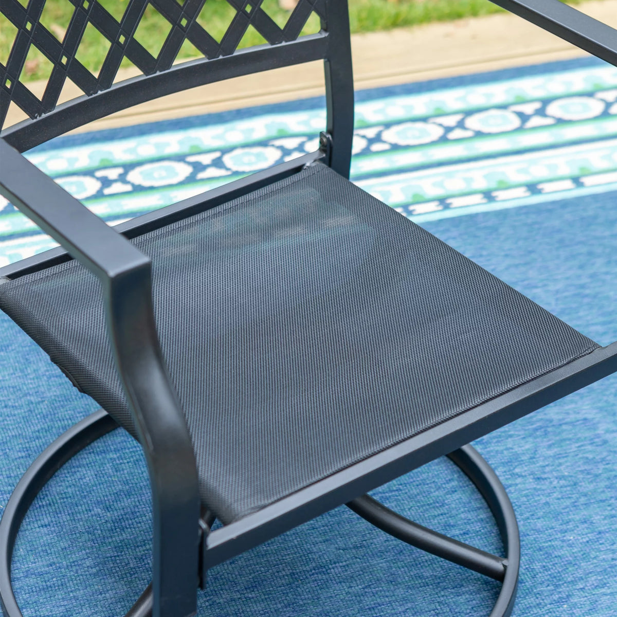 Set of 2 Metal Swivel Outdoor Dining Chairs with Beige Cushion A95780