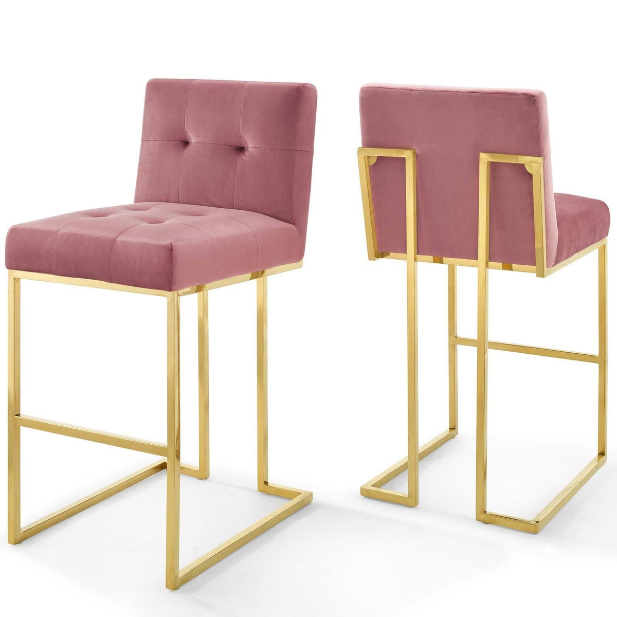 Gold Stainless Steel Performance Velvet Bar Stool Set of 2 C11631